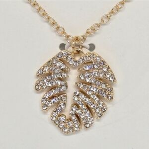 Lilly Pulitzer Gold Crystal Monstera Leaf Necklace